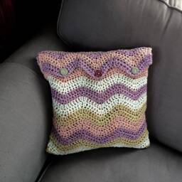 Throw Pillow, Vegan Cushion Cover Hand Crocheted, Soft Green, Purple, Lilac Textured By Spinningstreak - thumbnail 4