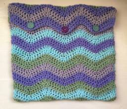 Throw Pillow, Vegan Cushion Cover Hand Crocheted, Soft Green, Purple, Lilac Textured By Spinningstreak - thumbnail 1