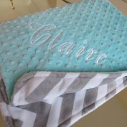 Personalized Minky Baby Blanket, Grey Chevron, Newborn Gift, Usa Handcrafted - thumbnail 2