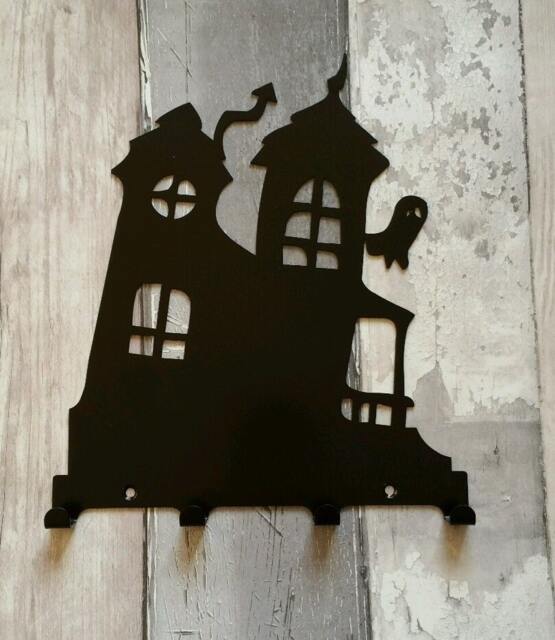 Crooked House With Ghost Silhouette Key Hook Rack - Metal Wall Art - image 1