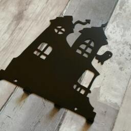 Crooked House With Ghost Silhouette Key Hook Rack - Metal Wall Art - thumbnail 3
