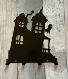 Crooked House With Ghost Silhouette Key Hook Rack - Metal Wall Art - thumbnail 1