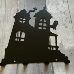 Crooked House With Ghost Silhouette Key Hook Rack - Metal Wall Art - thumbnail 2