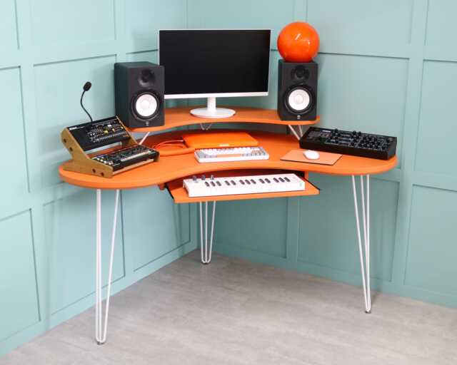 Space Age Orange Music Workstation - Retro Studio Desk On Hairpin Legs, 120cm X - image 1