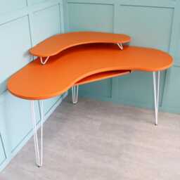 Space Age Orange Music Workstation - Retro Studio Desk On Hairpin Legs, 120cm X - thumbnail 2