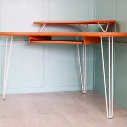 Space Age Orange Music Workstation - Retro Studio Desk On Hairpin Legs, 120cm X - thumbnail 4