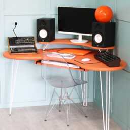 Space Age Orange Music Workstation - Retro Studio Desk On Hairpin Legs, 120cm X - thumbnail 3