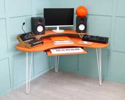 Space Age Orange Music Workstation - Retro Studio Desk On Hairpin Legs, 120cm X