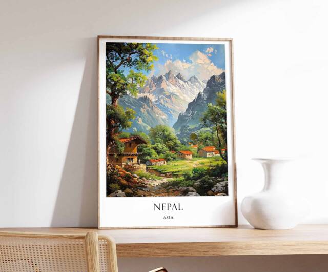 Nepal Poster, Tourist Attractions, Mount Everest Wall Art, Himalayan Landscape Kathmandu Scenery Print, Travel Poster - image 1