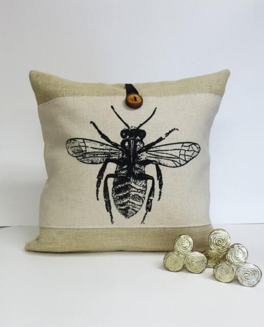 Bee Insect Screen Print Pillow - Poly Burlap Decorative Accent Cushion Cover - image 1