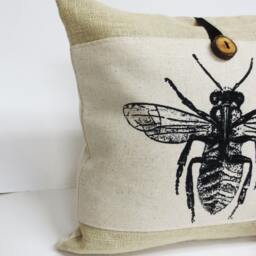 Bee Insect Screen Print Pillow - Poly Burlap Decorative Accent Cushion Cover - thumbnail 2