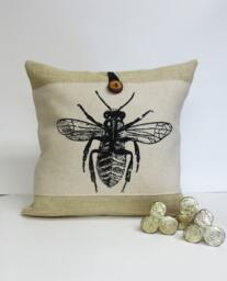 Bee Insect Screen Print Pillow - Poly Burlap Decorative Accent Cushion Cover - thumbnail 1