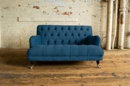 2 Seater Low Ocean Navy Blue Velvet Chesterfield Sofa, British Handmade - thumbnail 1