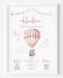 New Baby Boy Girl Personalised Gift - Birth Details Print Newborn Keepsake Teddy Bear Nursery - thumbnail 1