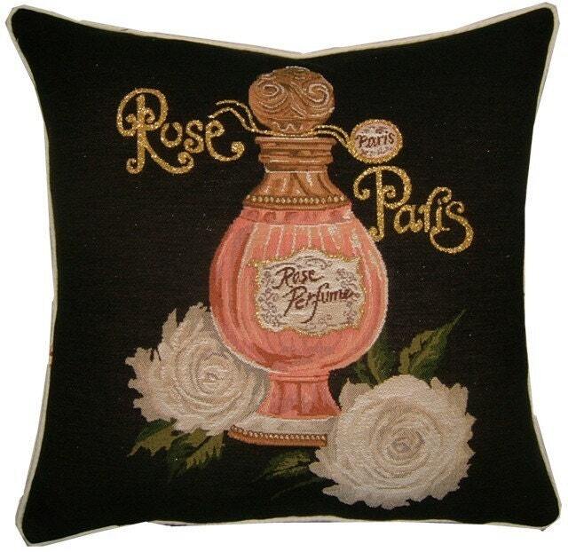 Allure Rose Paris Perfume Gold Thread Woven Tapestry Cushion Cover Sham - image 1