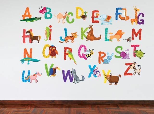 Full Colour Animal Alphabet Kids Wall Decal Bedroom Educational Playroom Nursery Sticker - image 1