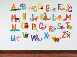 Full Colour Animal Alphabet Kids Wall Decal Bedroom Educational Playroom Nursery Sticker