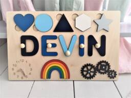 Personalized Name Puzzle Busy Board, Montessori Wooden Toy
