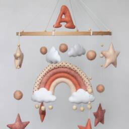 Baby Mobile With Rainbow & Stars - Mobile Baby Neutral Nursery For Girl Or Boy Crib Personalized Hanging - thumbnail 3