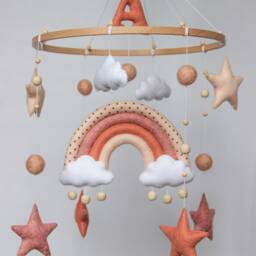 Baby Mobile With Rainbow & Stars - Mobile Baby Neutral Nursery For Girl Or Boy Crib Personalized Hanging - thumbnail 2