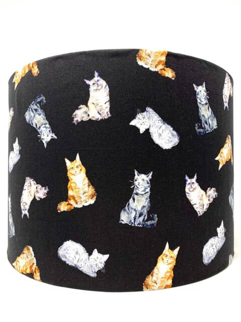 Cat Lampshade Black Cotton Drum Shade For Table/Ceiling Lights - image 1