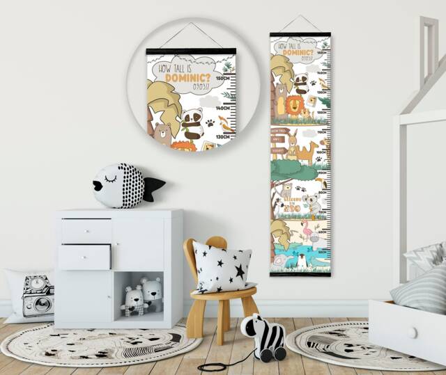 Personalised Height/ Growth Chart - At The Zoo Beautiful Nursery & Bedroom Wall Decor Printed On A Luxury Fabric Ideal Keepsake - image 1