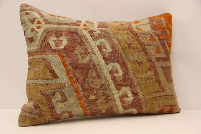Vintage Turkish Kilim Pillow Cover, Wool Aztec Lumbar - 14x20 - image 1