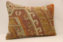 Vintage Turkish Kilim Pillow Cover, Wool Aztec Lumbar - 14x20 - thumbnail 1