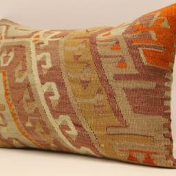 Vintage Turkish Kilim Pillow Cover, Wool Aztec Lumbar - 14x20 - thumbnail 3