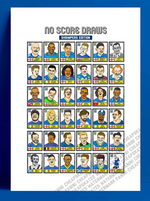 Southend United - No Score Draws Shrimpers Edition A3 Print Of 36 Hand-Drawn Wonky Panini-sticker-style Sufc Icons Football Art - image 1