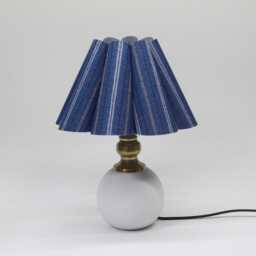 Handmade Dark Blue Striped Lamp Scallop Fabric Shade, Ceramic Base - thumbnail 2