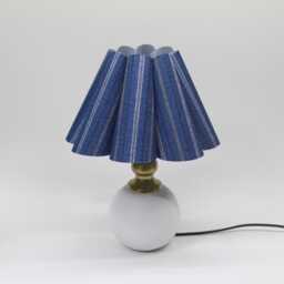 Handmade Dark Blue Striped Lamp Scallop Fabric Shade, Ceramic Base