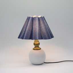 Handmade Dark Blue Striped Lamp Scallop Fabric Shade, Ceramic Base - thumbnail 4