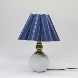 Handmade Dark Blue Striped Lamp Scallop Fabric Shade, Ceramic Base - thumbnail 3