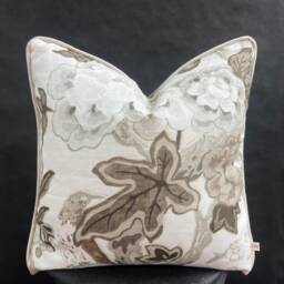 Schumacher Luxury Designer Bermuda Blossoms Beige Grey Cushion Pillow Sofa Cover - thumbnail 1