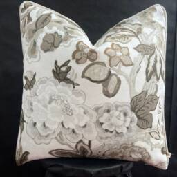 Schumacher Luxury Designer Bermuda Blossoms Beige Grey Cushion Pillow Sofa Cover - thumbnail 3