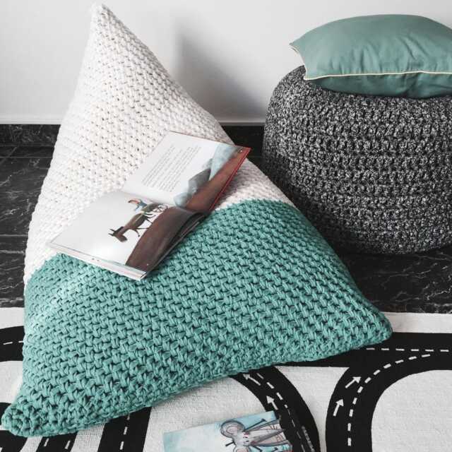 Knitted Bean Bag Chair, Comfy Floor Seat Kids Lounger, Modern Interior Decor - image 1