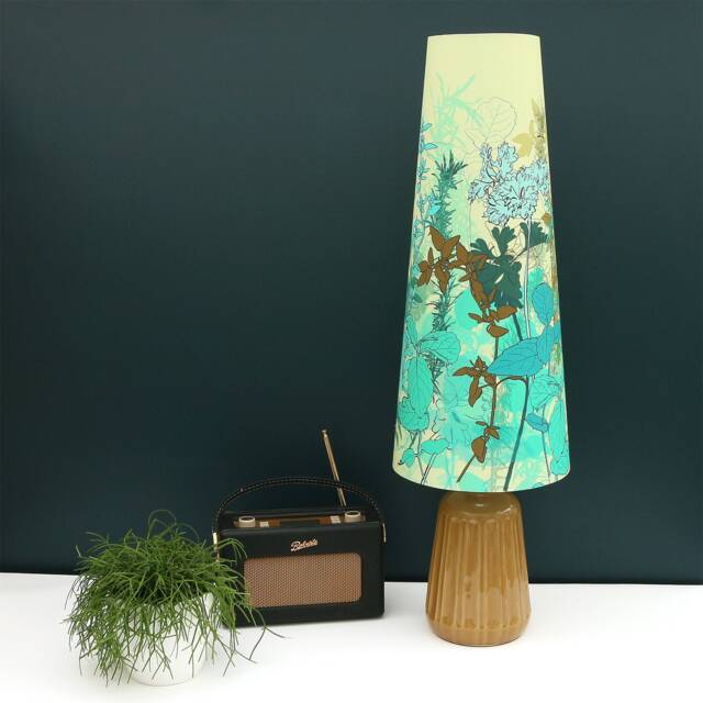 Extra Tall Lampshade Apple Mint Garden Botanical Print, Teal Aqua Yellow Herbs - image 1