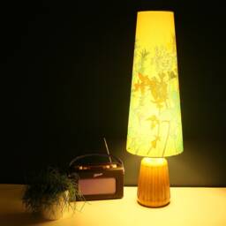 Extra Tall Lampshade Apple Mint Garden Botanical Print, Teal Aqua Yellow Herbs - thumbnail 2