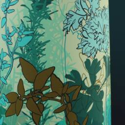 Extra Tall Lampshade Apple Mint Garden Botanical Print, Teal Aqua Yellow Herbs - thumbnail 3