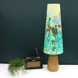 Extra Tall Lampshade Apple Mint Garden Botanical Print, Teal Aqua Yellow Herbs - thumbnail 1