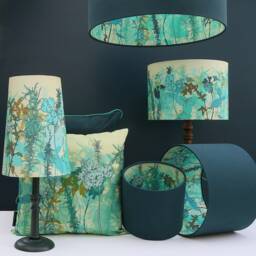 Extra Tall Lampshade Apple Mint Garden Botanical Print, Teal Aqua Yellow Herbs - thumbnail 4
