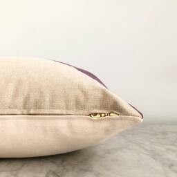 Purple Velvet Color Block Pillow Cover, Gold Linen Cushion, Glam Decor - thumbnail 4