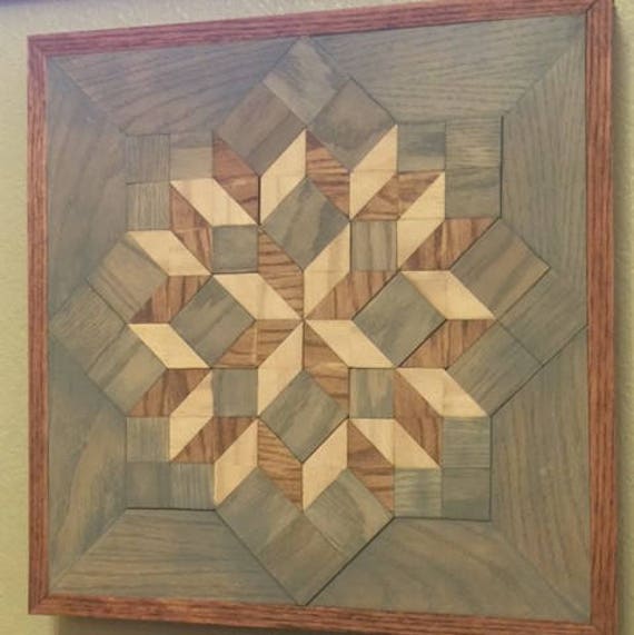 Star Barn Quilt Made From Cut Oak & Pieced Together. Stained With Natural Weathered Wood Stains. Home Decor As A Wall Hanging - image 1