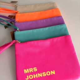 Personalised Bright Neon Teacher Gift Make Up Bag, Pencil Case, Zip Pouch Wristlet - thumbnail 2