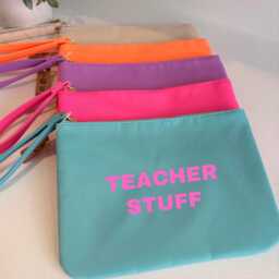 Personalised Bright Neon Teacher Gift Make Up Bag, Pencil Case, Zip Pouch Wristlet - thumbnail 3