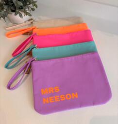 Personalised Bright Neon Teacher Gift Make Up Bag, Pencil Case, Zip Pouch Wristlet