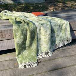 Roses Wool Throw - Moss Green Floral Woven Blanket Recycled Merino - thumbnail 3