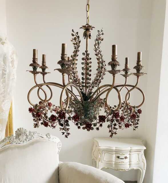 Gorgeous Firenze Dark Brown Chandelier Hand-Forged Wrought Iron With Hand Painted Flowers - image 1