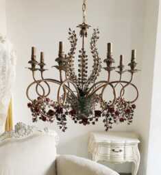 Gorgeous Firenze Dark Brown Chandelier Hand-Forged Wrought Iron With Hand Painted Flowers - thumbnail 1